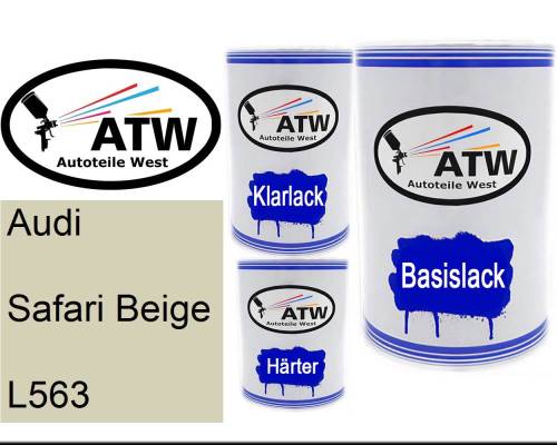 Audi, Safari Beige, L563: 500ml Lackdose + 500ml Klarlack + 250ml Härter - Set, von ATW Autoteile West.